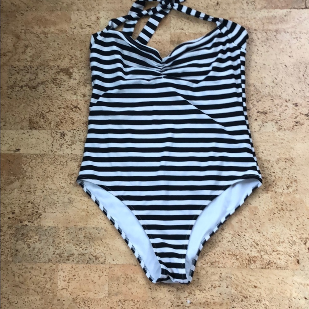Black and white striped bathing suit
